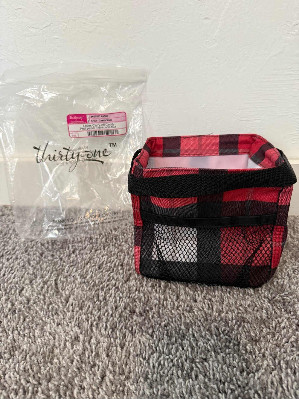 NIP Thirty-One Red & Black Buffalo Plaid Carry All Caddy